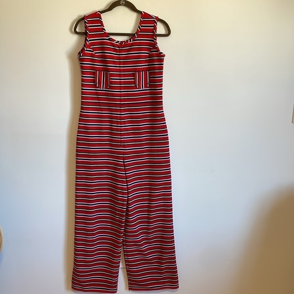 VTG Retro Jumpsuit Med Red 60s 70s Revival Coastal Nautical Mid-Mod - Picture 3 of 15